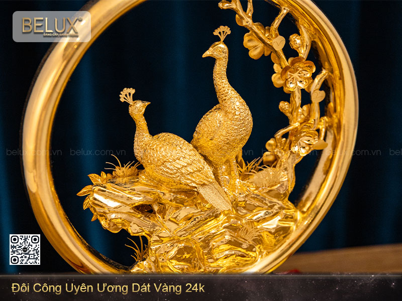 Tượng Đôi Công Uyên Ương Dát Vàng 24k